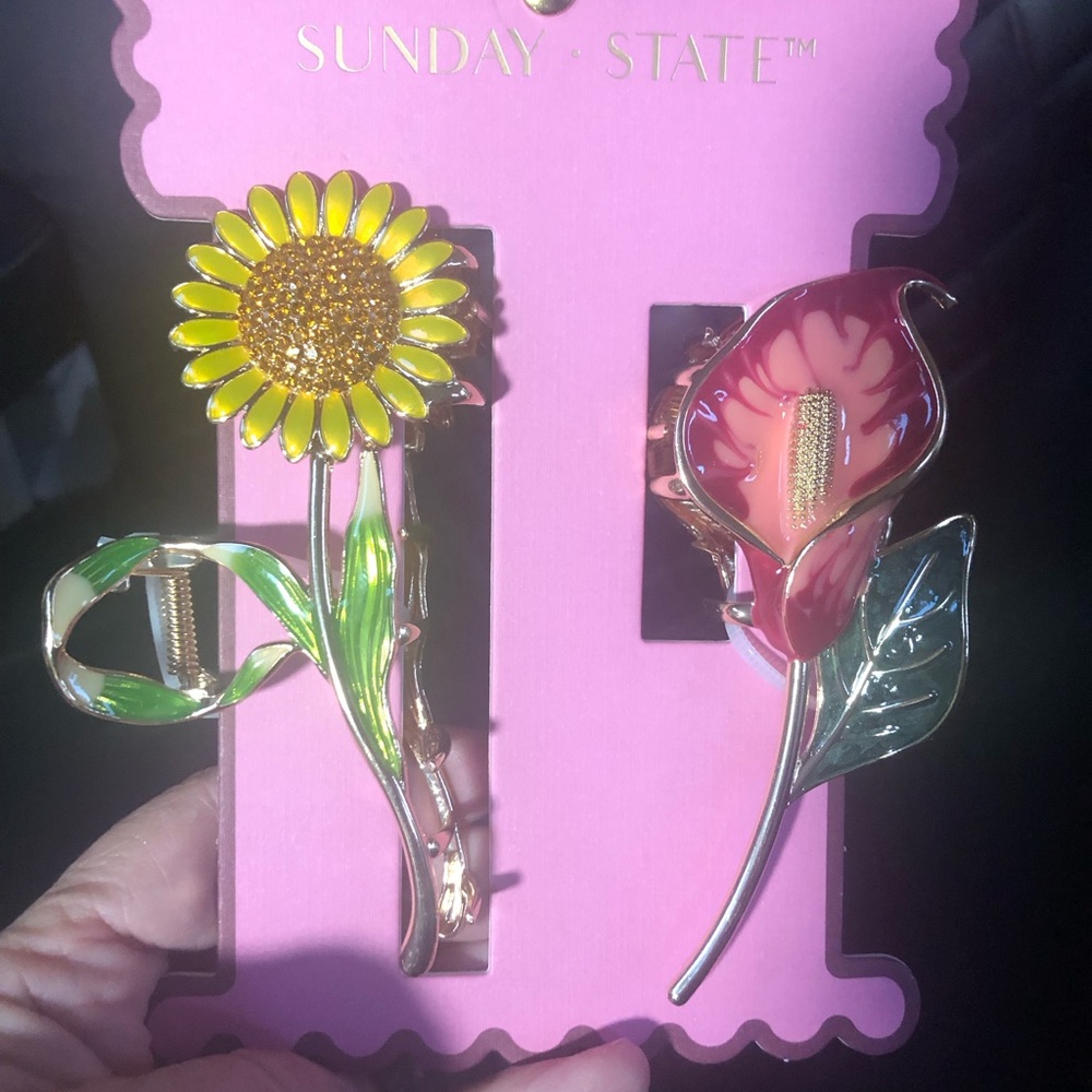 Sunday State (Brand New) Floral Hair Clip Set -Yellow Sunflower &Pink Calla Lily